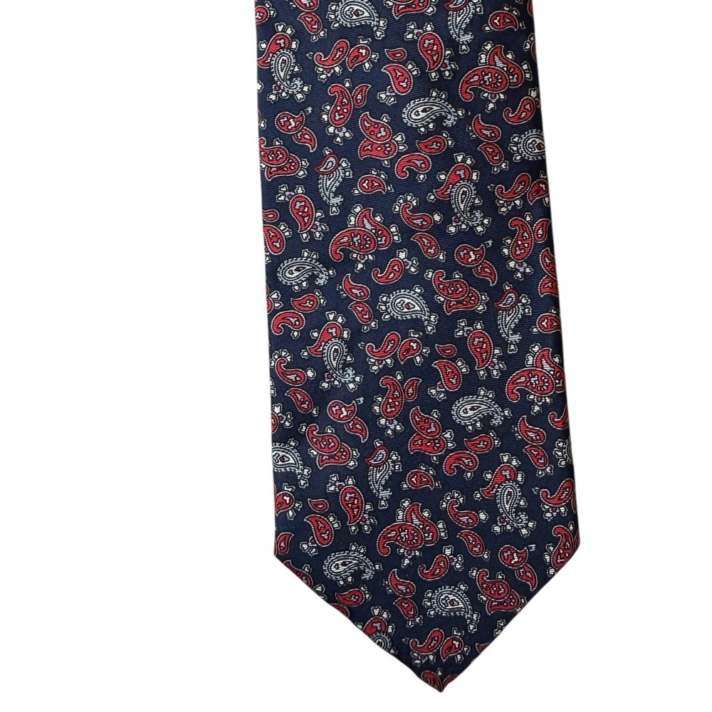 Enrico Battini Silk Paisley Tie – Navy, Red & Ivory